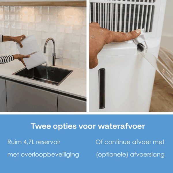 Helthome Smart Air 20-25L twee opties voor waterafvoer