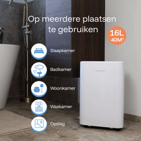 Helthome Smart Air 16L Luchtontvochtiger geschikt in meerdere ruimtes