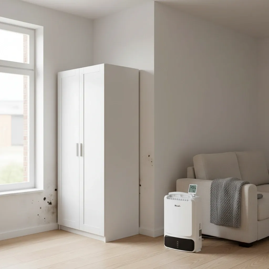 Schimmel in hoek door koudebrug voorkomen met ventilatie en ontvochtiger