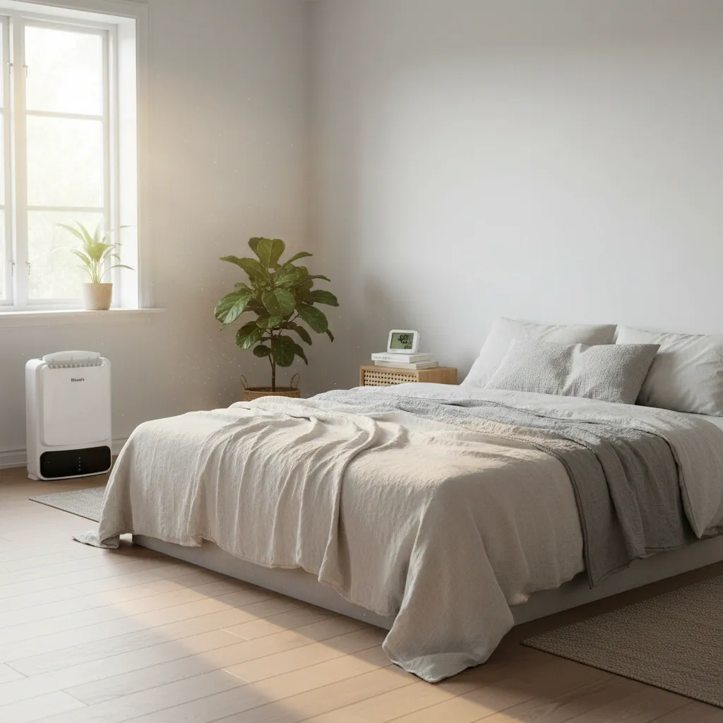 Frisse slaapkamer met droge lucht en comfortabel bed