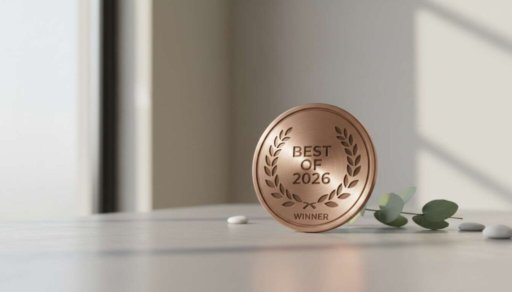 Bronzen medaille met de tekst Best of 2026 Winner op een lichte tafel